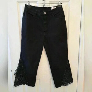 ❤️ Lafei-nier Black Capri  Pants with Lace Detail Vintage 90s Y2K
